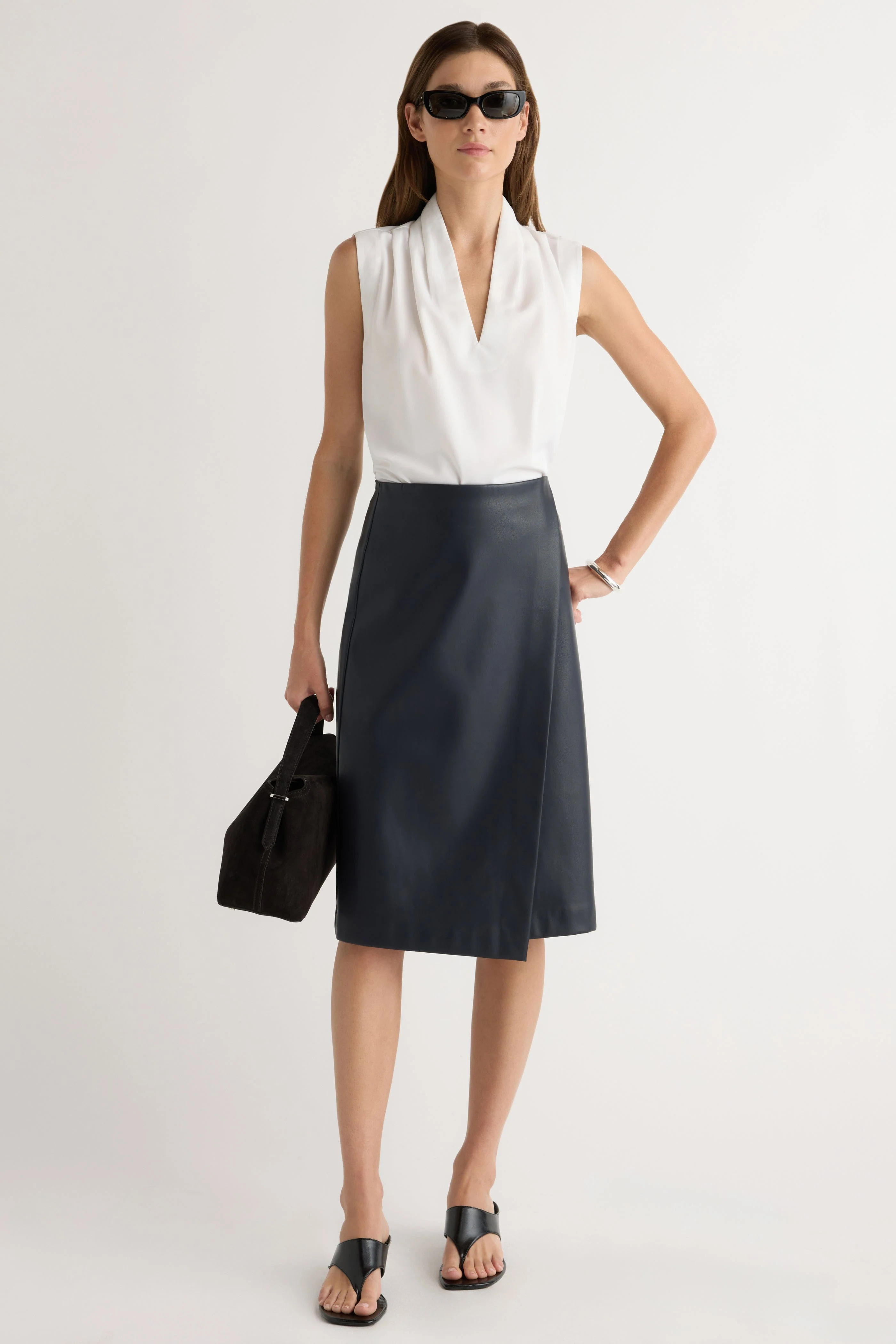 Alba Asymmetric Vegan Leather Skirt - Image 4