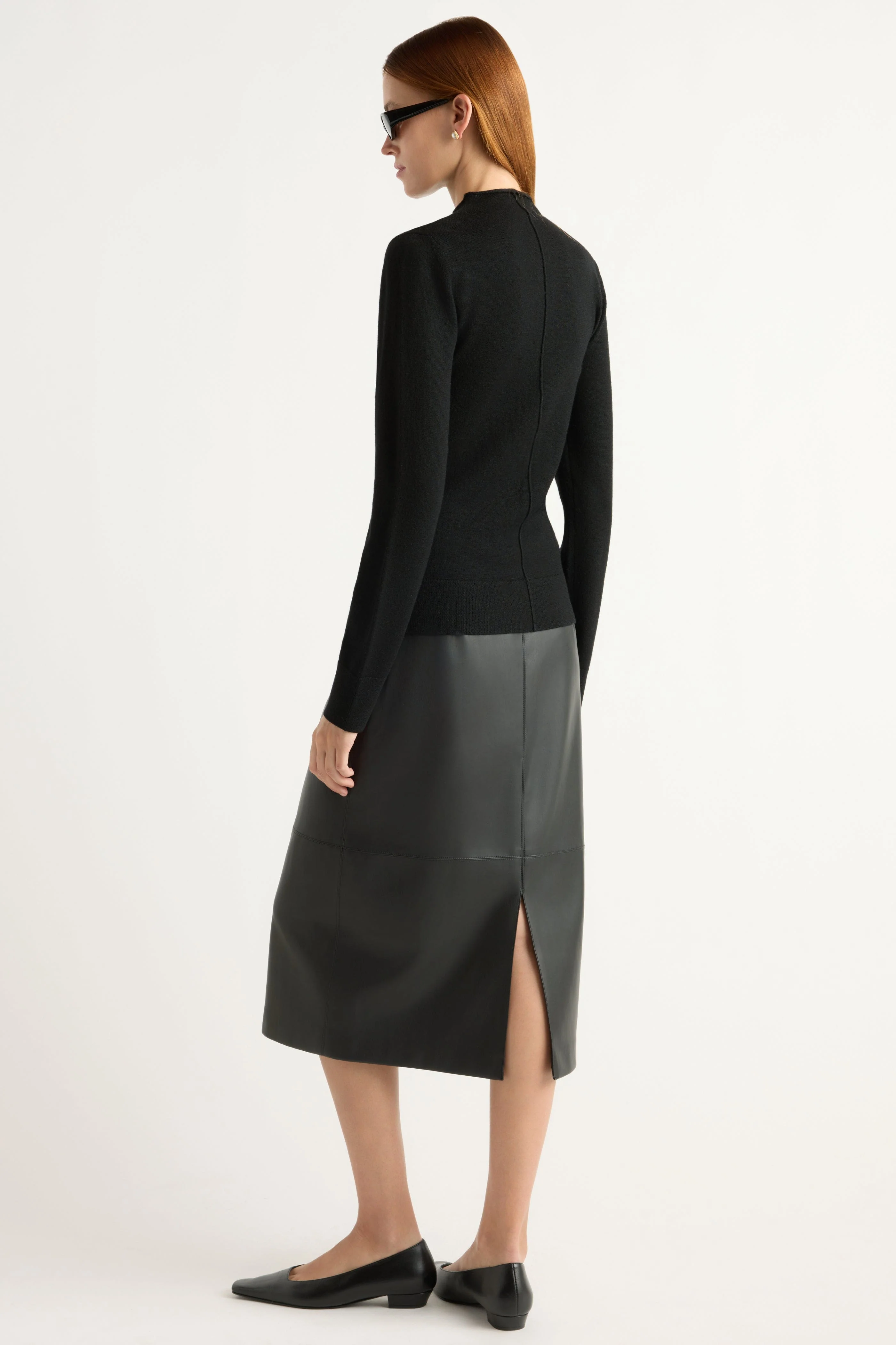 Briony Back-Slit Vegan Leather Skirt - Image 10