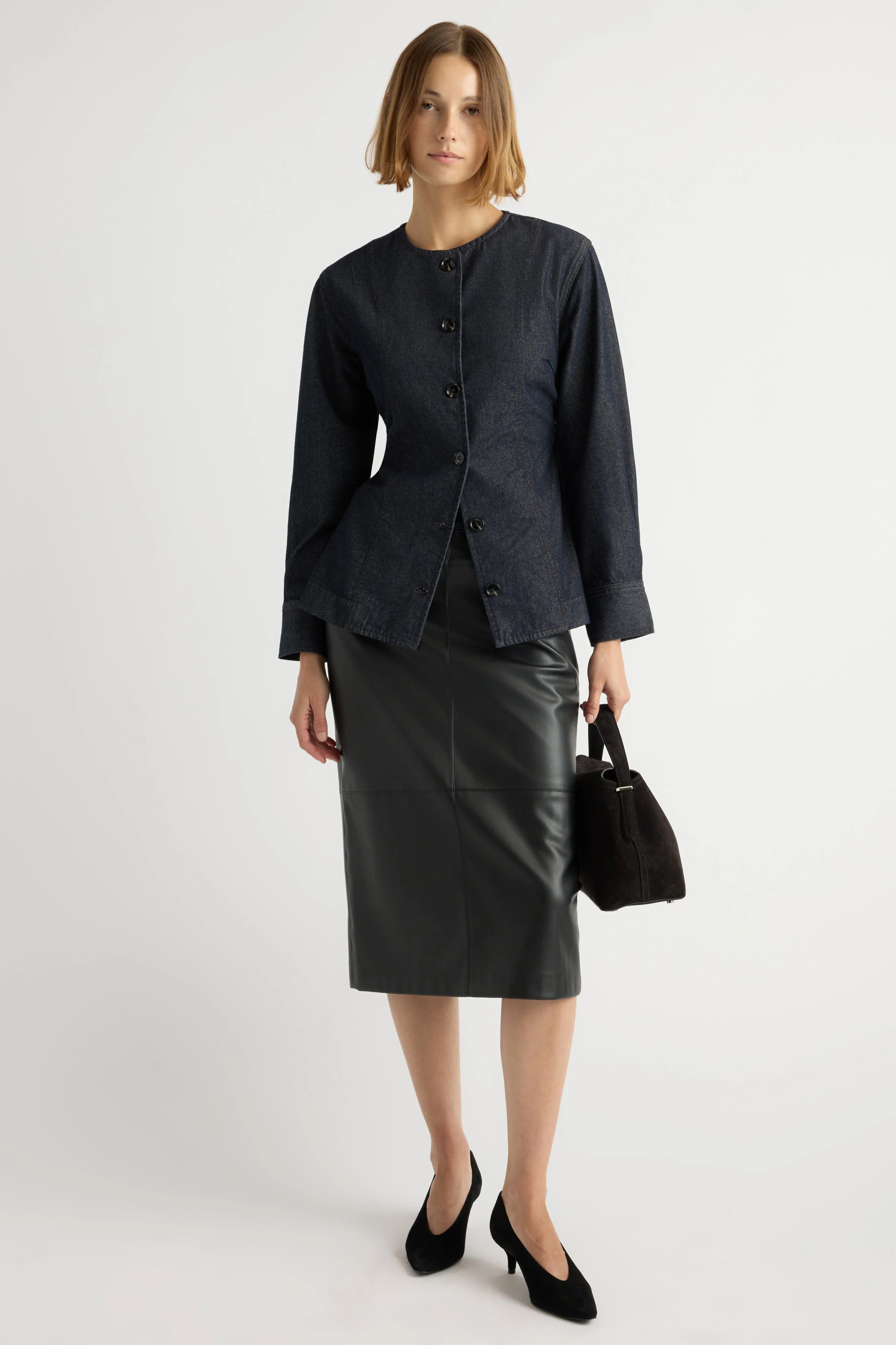 Briony Back-Slit Vegan Leather Skirt - Image 4