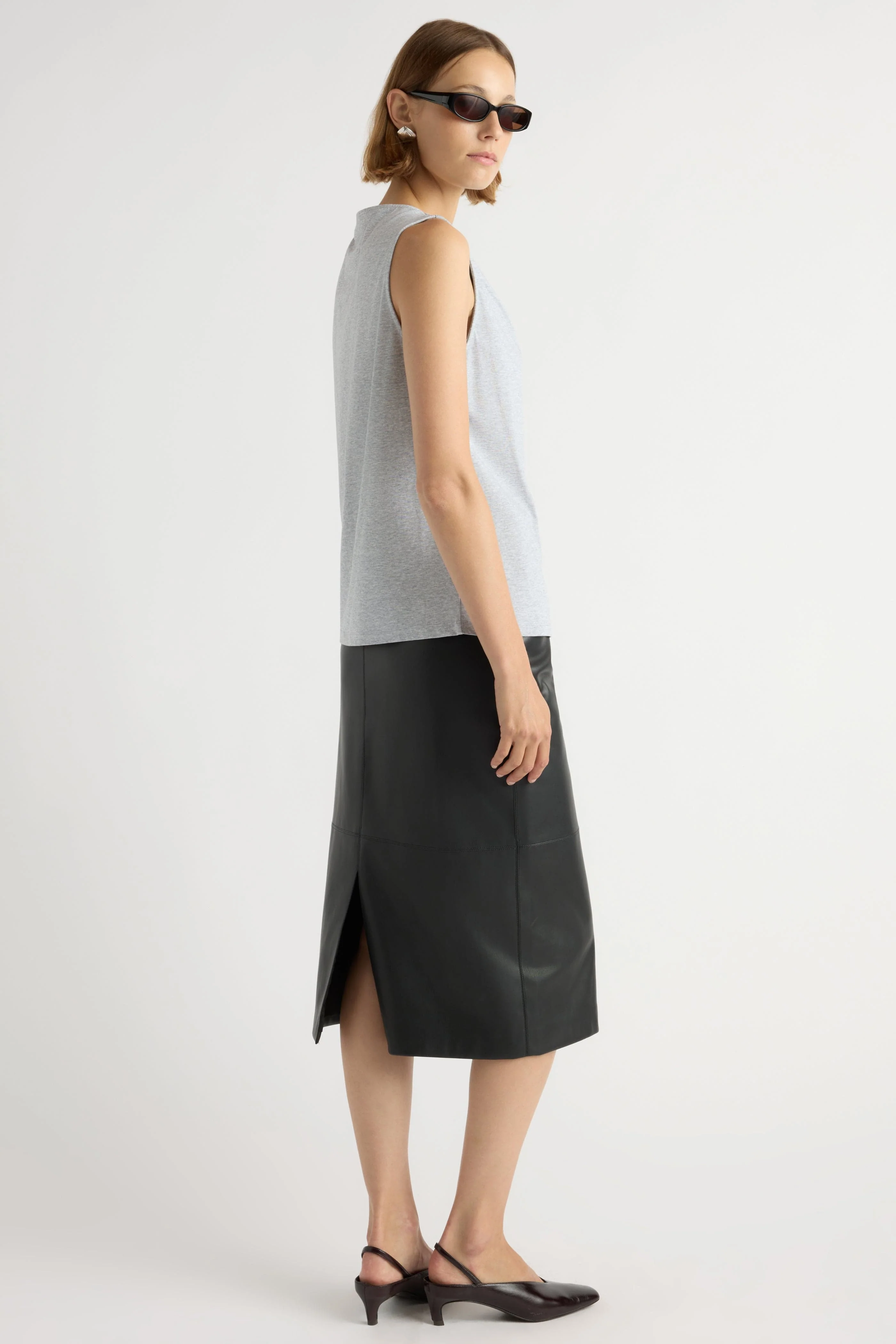 Briony Back-Slit Vegan Leather Skirt - Image 5