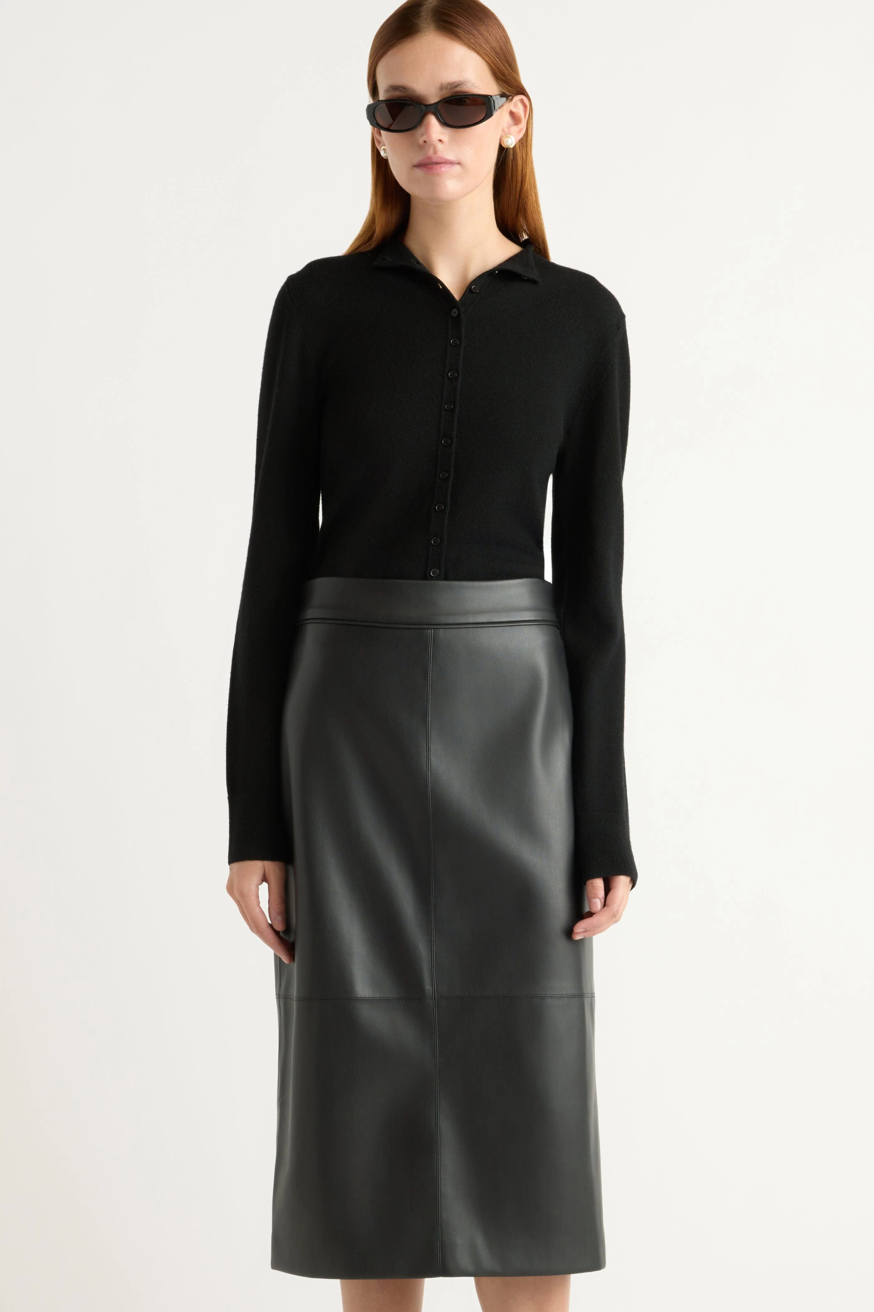 Briony Back-Slit Vegan Leather Skirt - Image 7