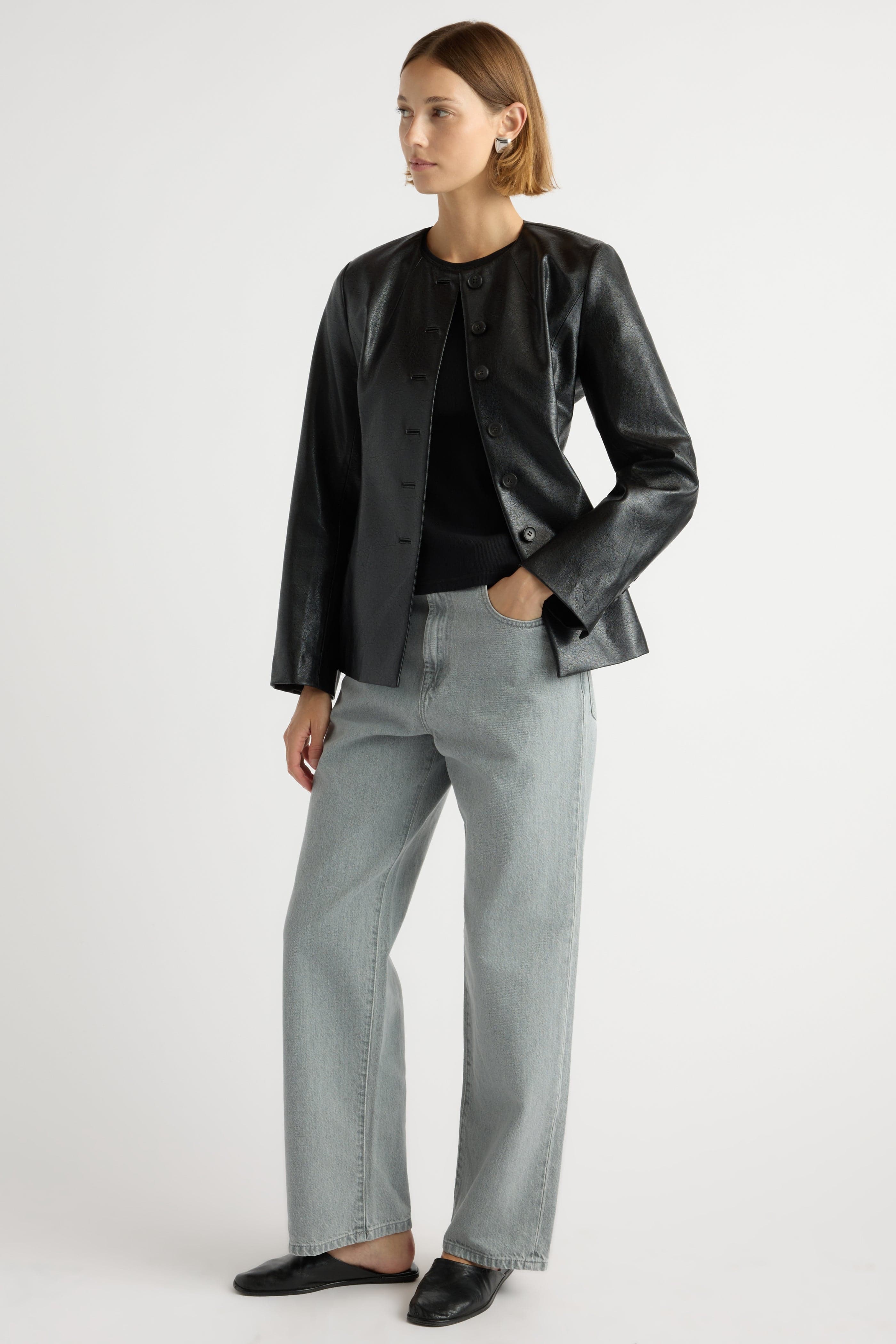 Maddox Sculpted Vegan Leather Blazer - Image 3