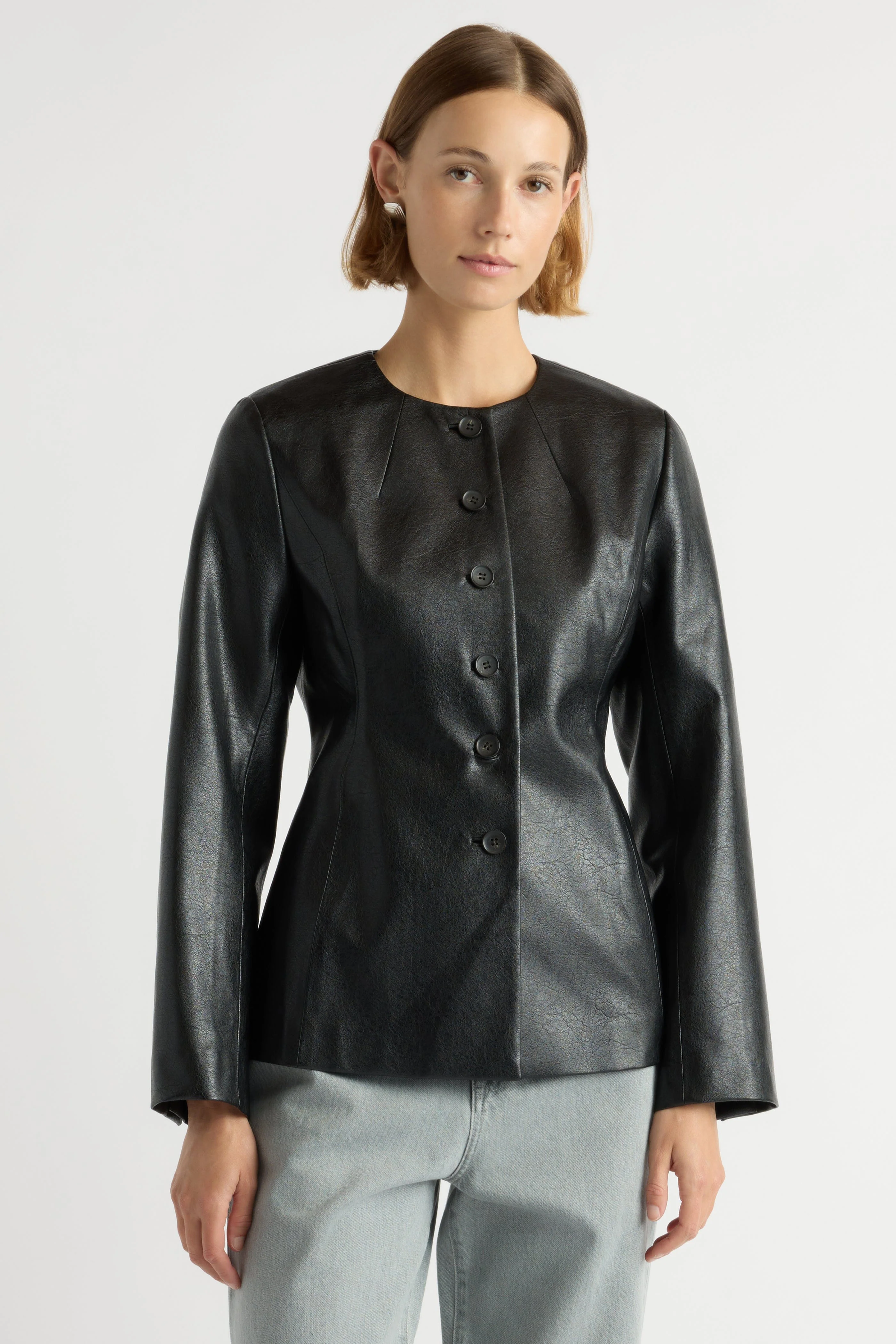 Maddox Sculpted Vegan Leather Blazer - Image 4