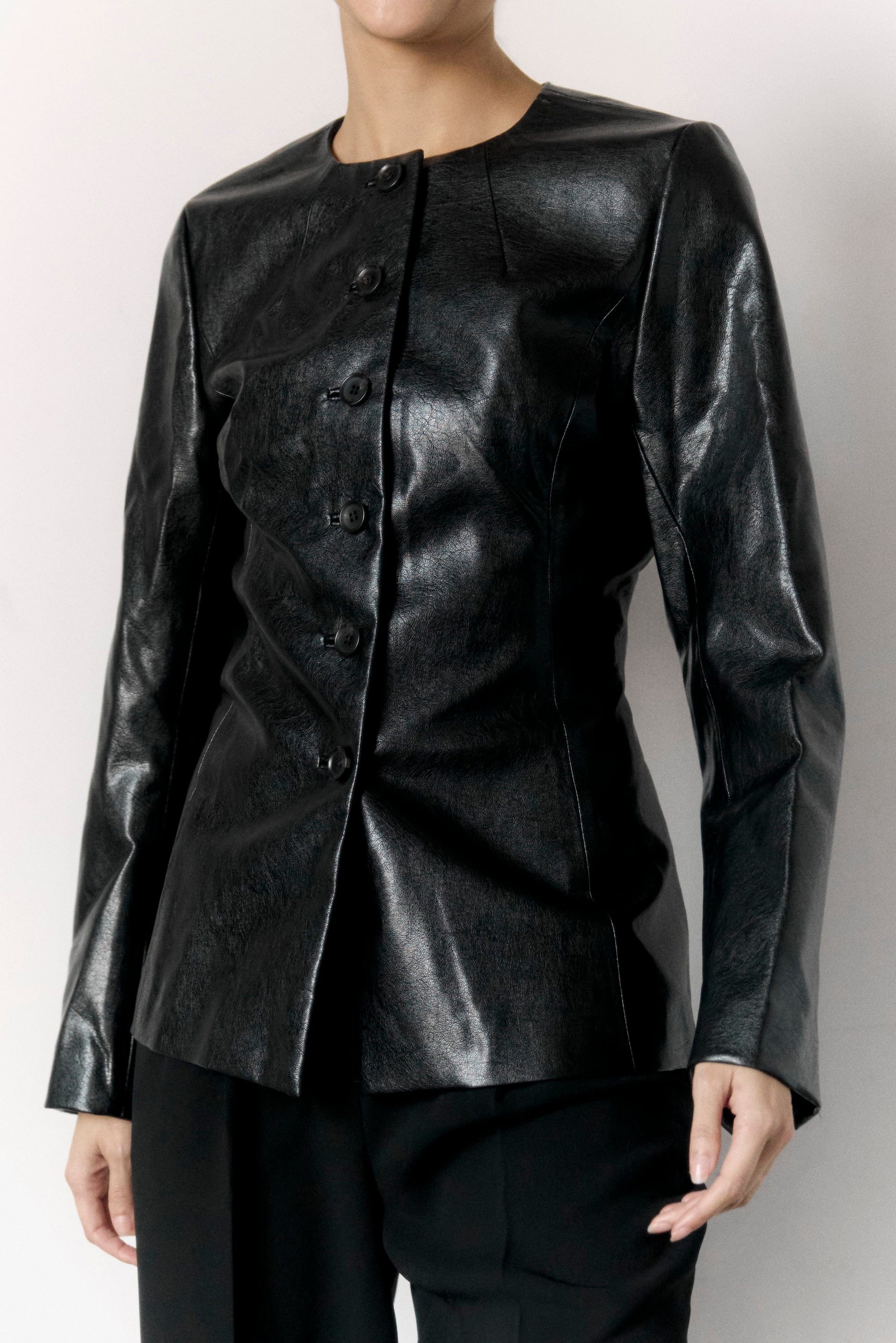 Maddox Sculpted Vegan Leather Blazer - Image 9