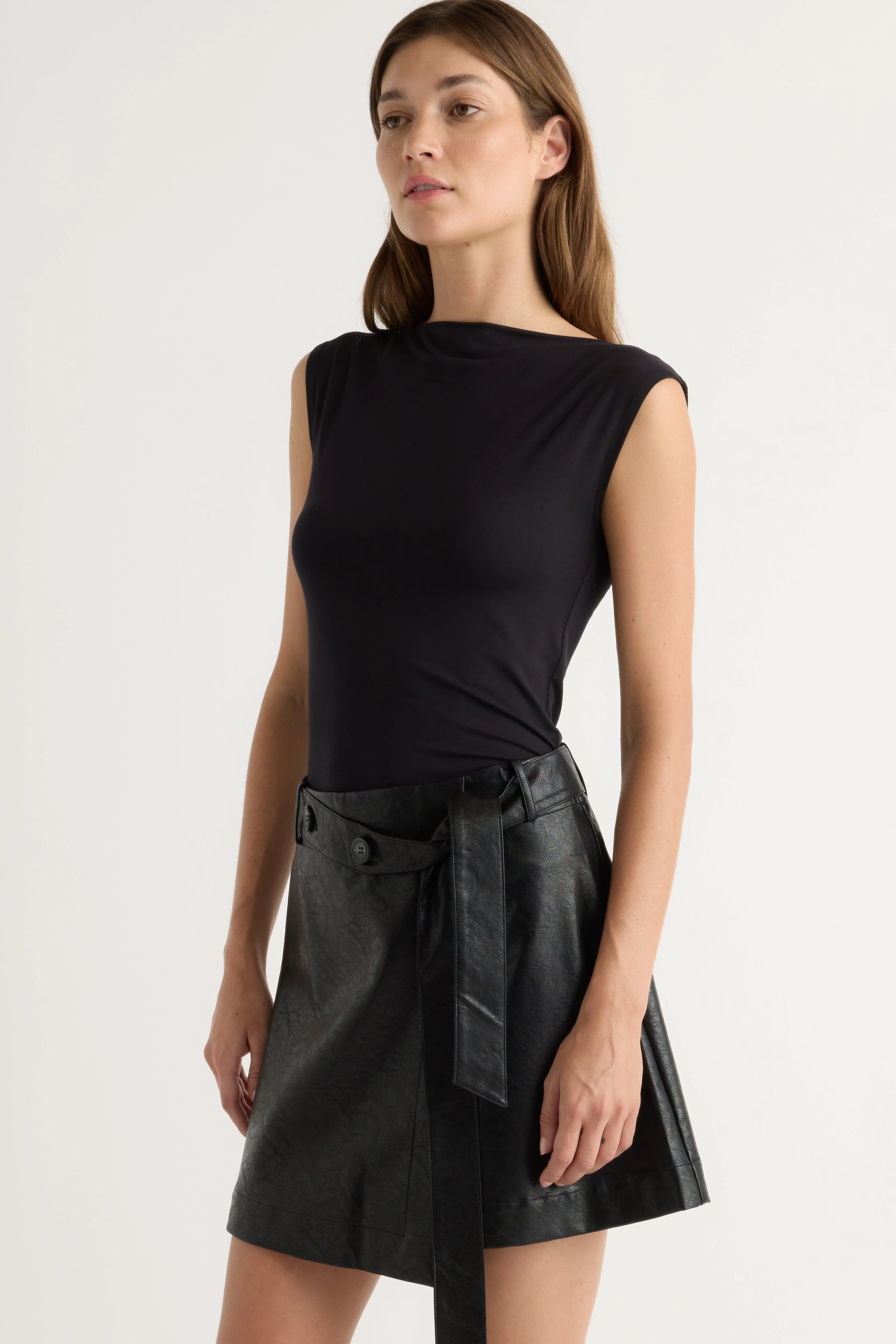 Tanner Vegan Leather Wrap Skirt - Image 3
